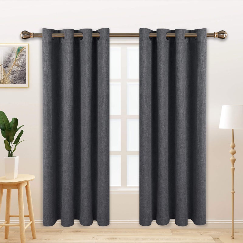 LORDTEX Linen Look Textured Blackout Curtains with Thermal Insulated Liner - Heavy Thick Grommet Window Drapes for Bedroom, 50 x 84 Inches, Grey, Set of 2 Panels - Image 1